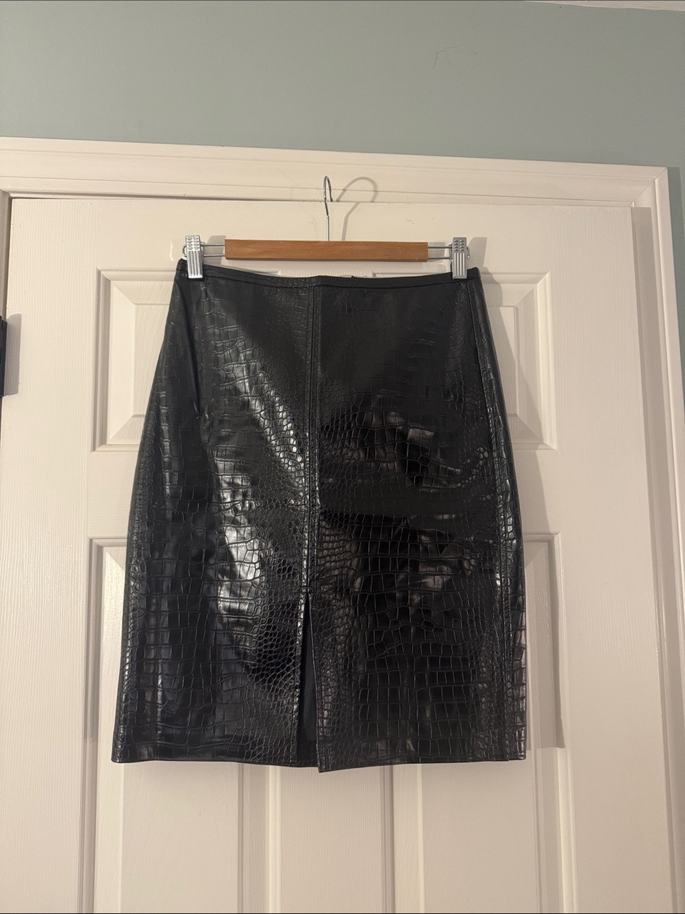 J. Crew Black Faux Croc Pencil Skirt